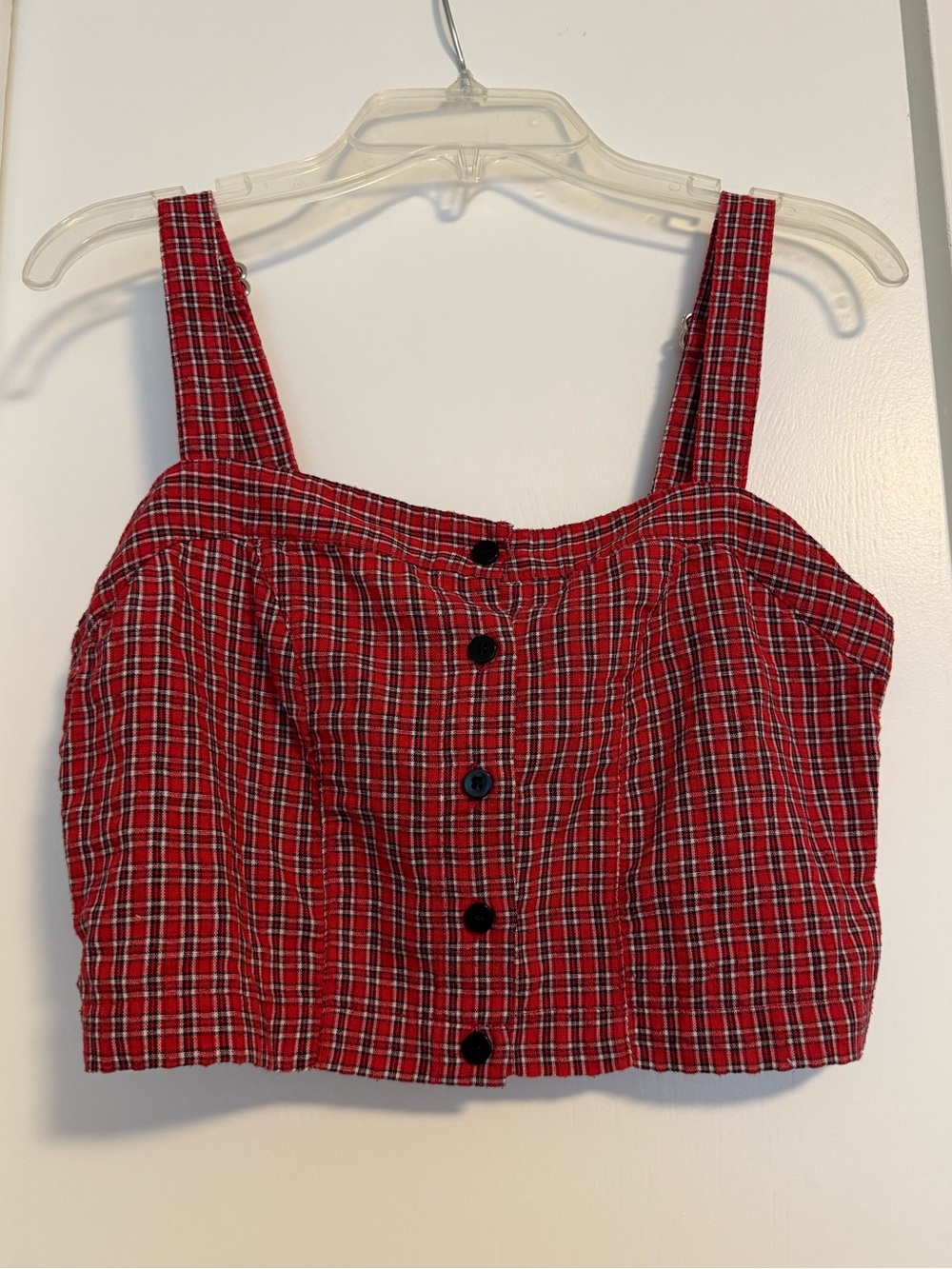 Brandy Melville Red Plaid Button-Front Crop Tank Top